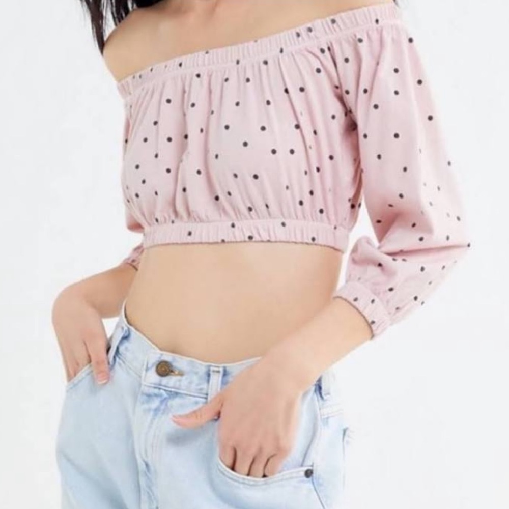 NWT UO Pink Polka Dot Off The Shoulder Crop Top